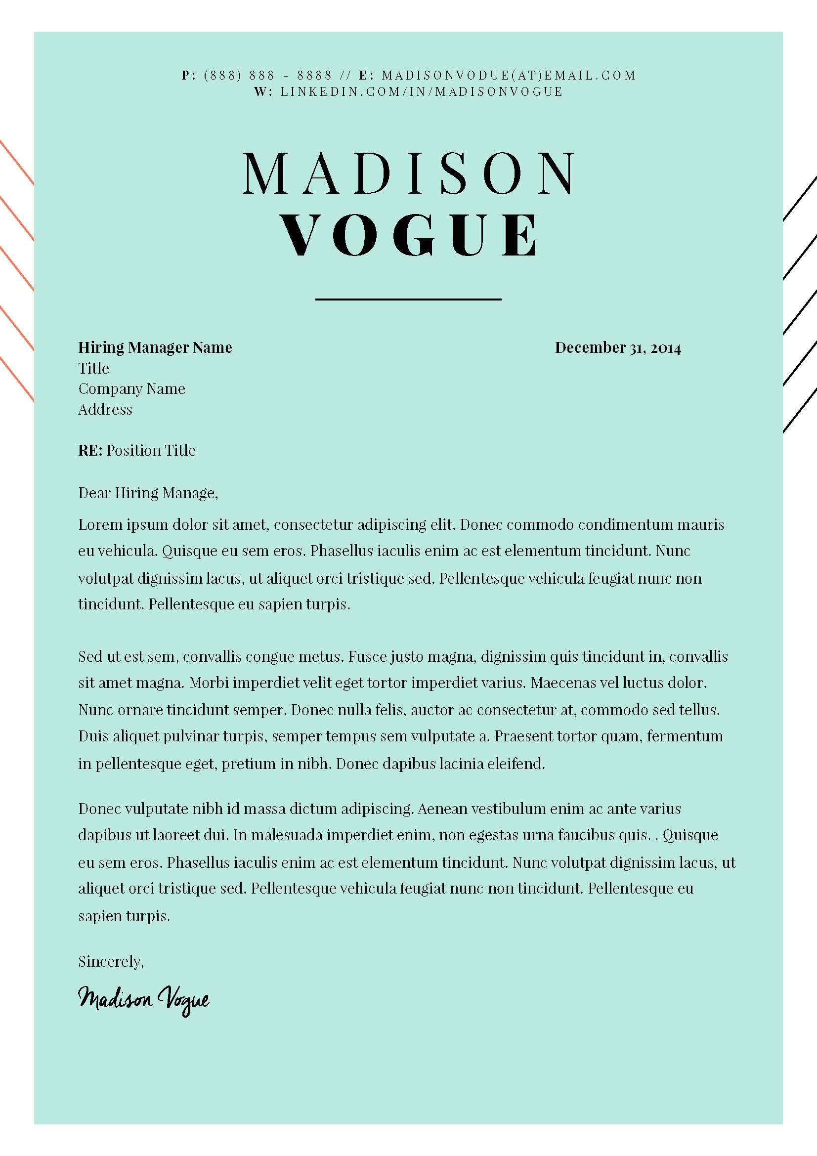 Luxury Fashion Cover Letter / Check spelling or type a new query