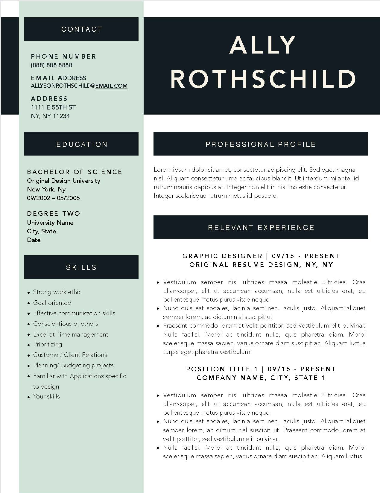 Ally Rothschild - Downloadable Resume Template and Cover Letter Template for Microsoft Word and Apple Pages