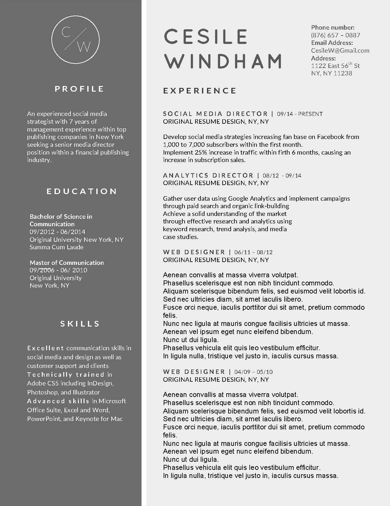 Cesile Windham - Downloadable Resume Template for Microsoft Word and Apple Pages