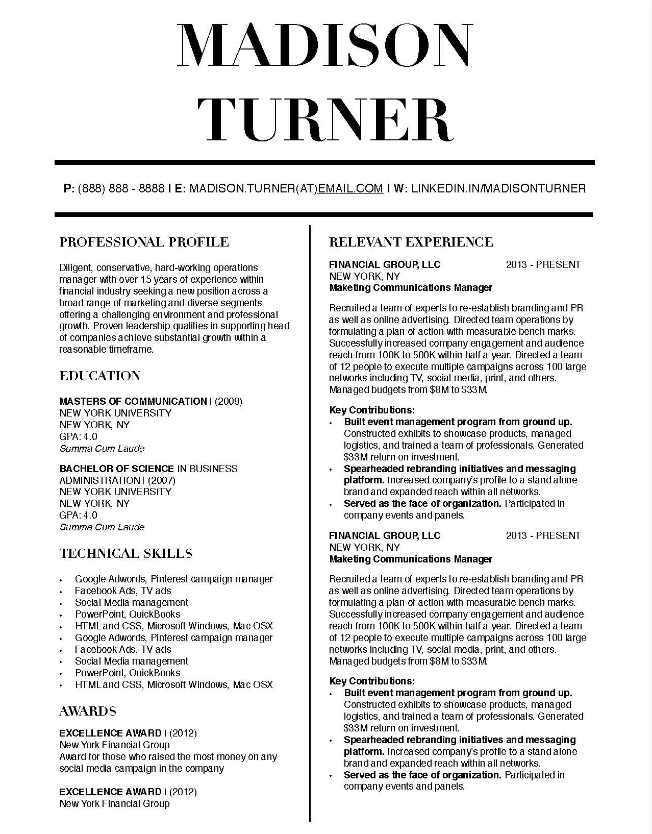 Madison Turner - Downloadable Resume Template and Cover Letter Template for Microsoft Word and Apple Pages