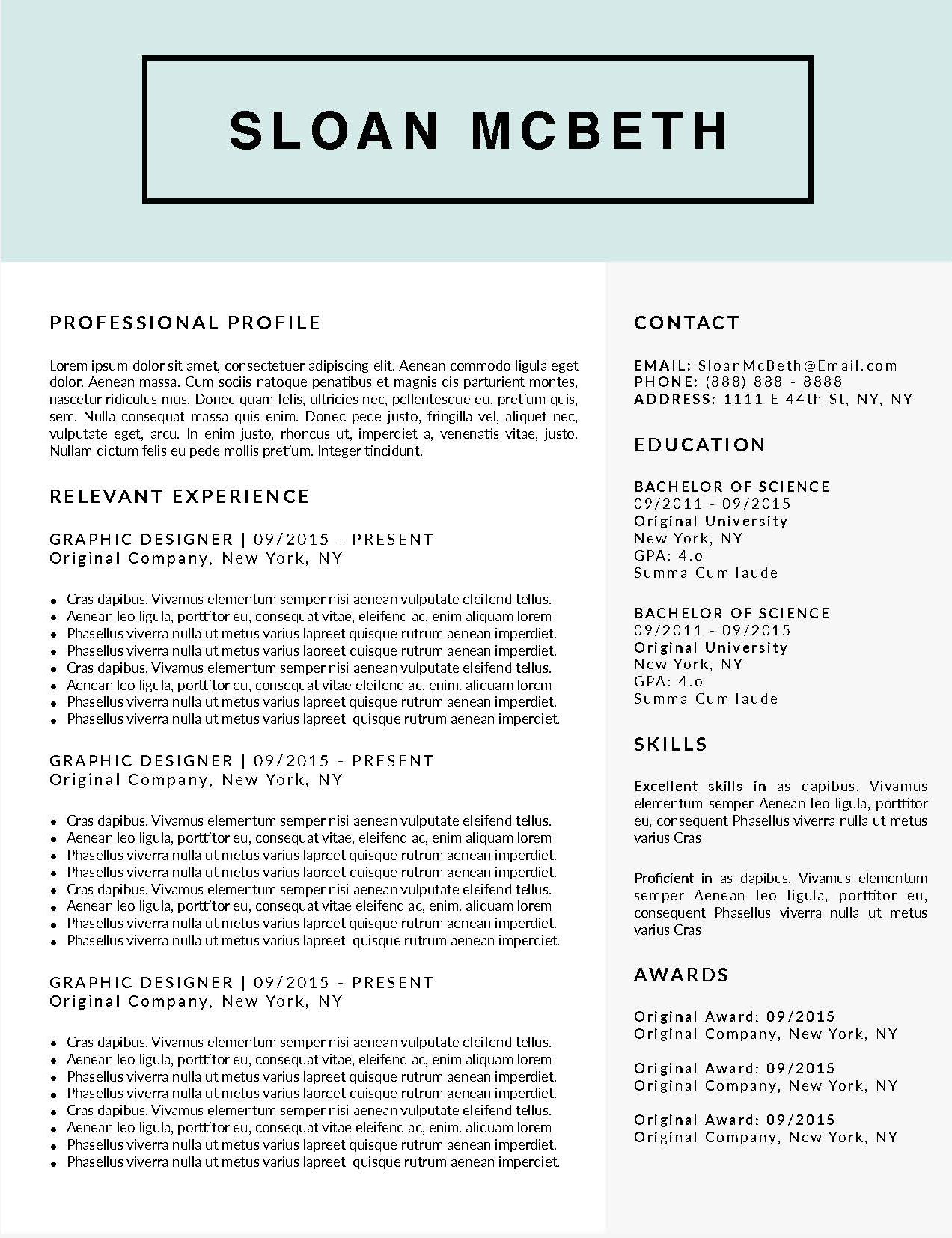 Sloan McBeth - Downloadable Resume Template and Cover Letter Template for Microsoft Word and Apple Pages