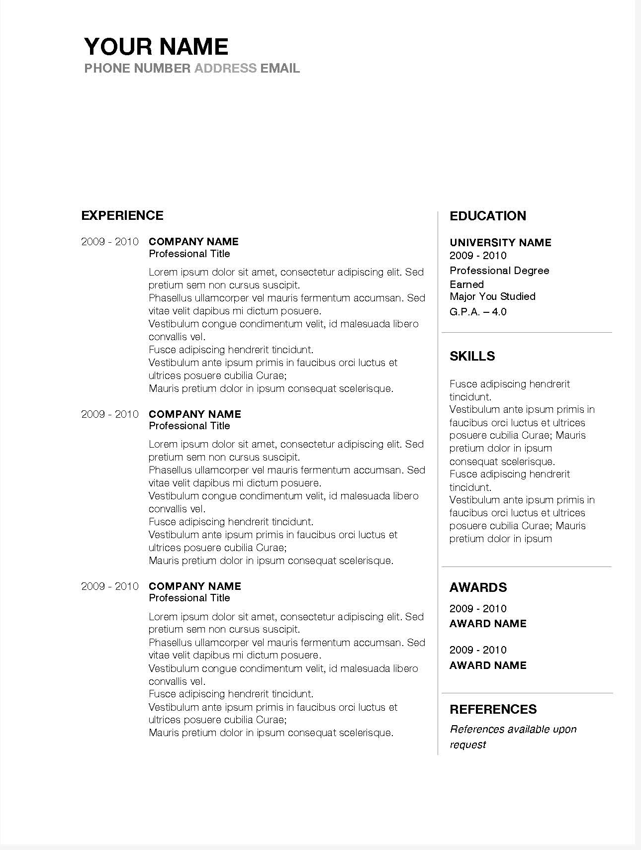 Space in Between - Downloadable Resume Template for Microsoft Word and Apple Pages