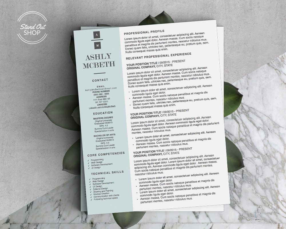 Ashly McBeth Resume Template - Stand Out Shop