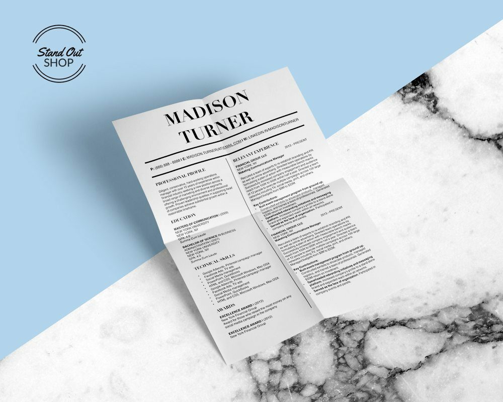Madison Turner Conservative Business Professional Downloadable Resume Template and Cover Letter Template for Microsoft Word and Apple Pages