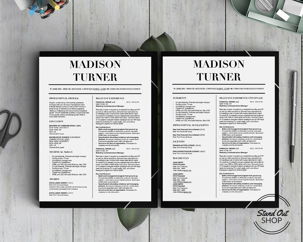 Madison Turner Conservative Business Professional Downloadable Resume Template and Cover Letter Template for Microsoft Word and Apple Pages