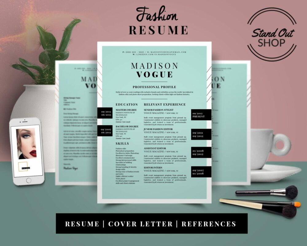 Madison Vogue Fashion Downloadable Resume Template and Cover Letter Template for Microsoft Word and Apple Pages