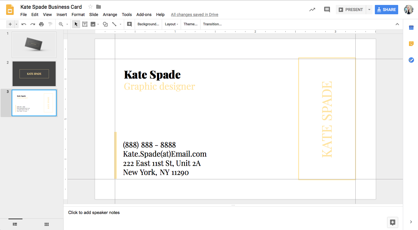 Kate Spade Business Card Template for Google Docs