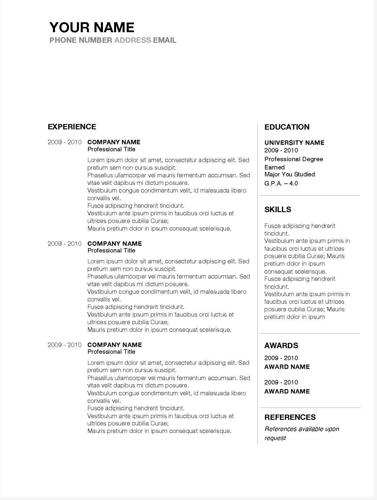 free resume templates microsoft word